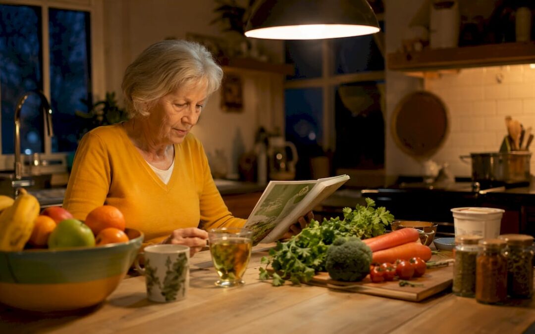 Elderly woman preparing bone-friendly meal
