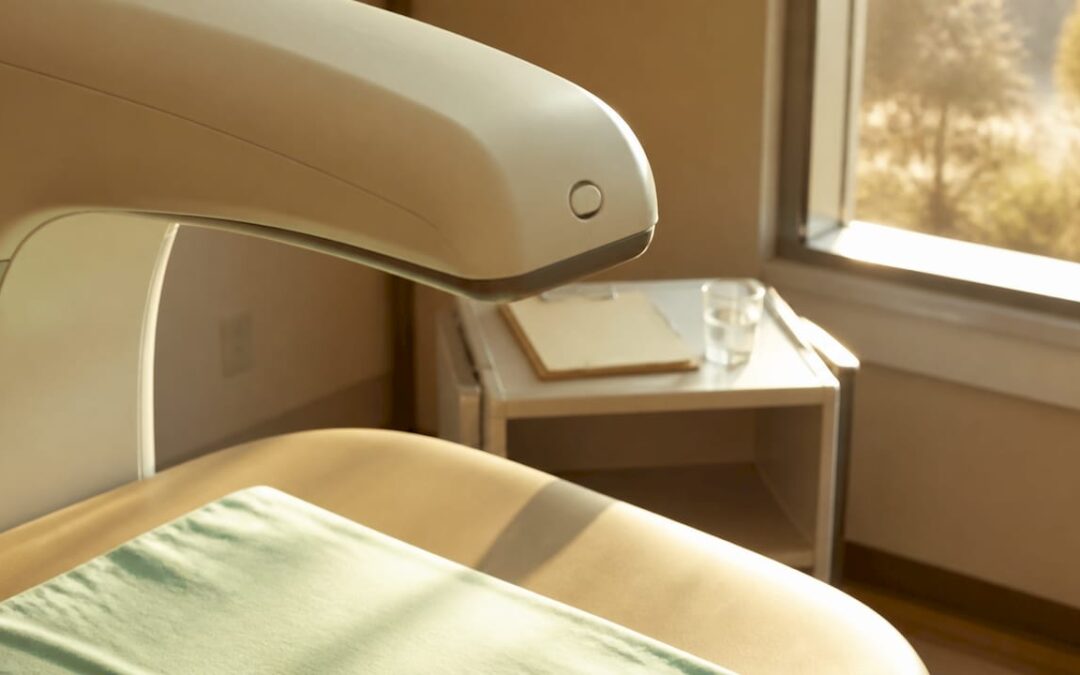 Partial DEXA scan machine arm over patient table