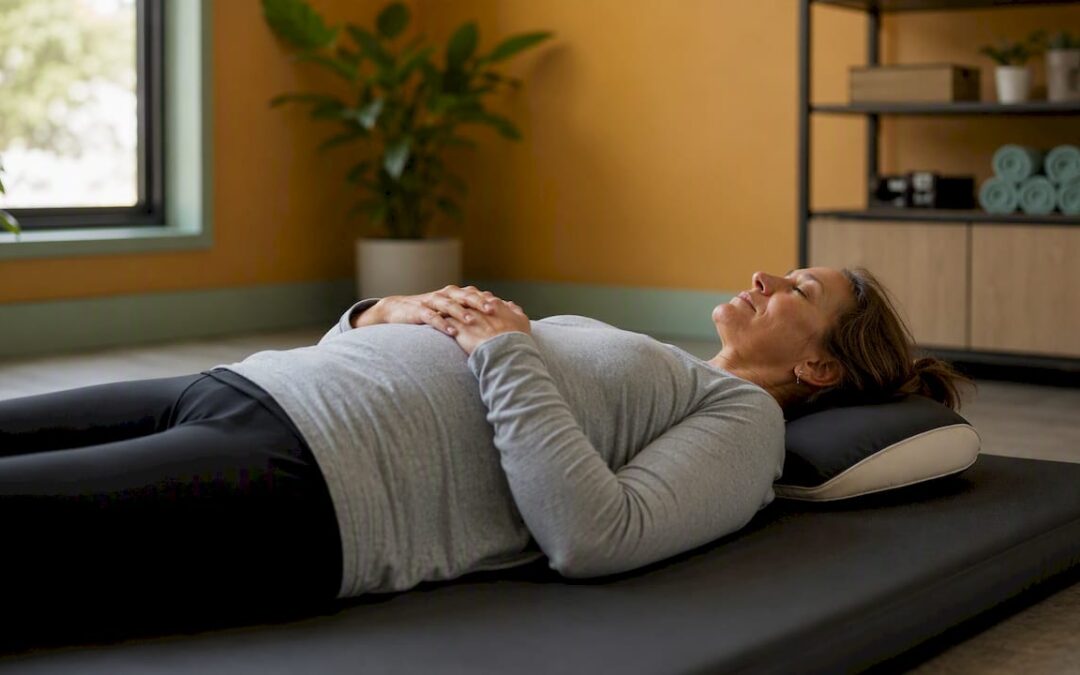 Person receiving PEMF therapy in warm clinic