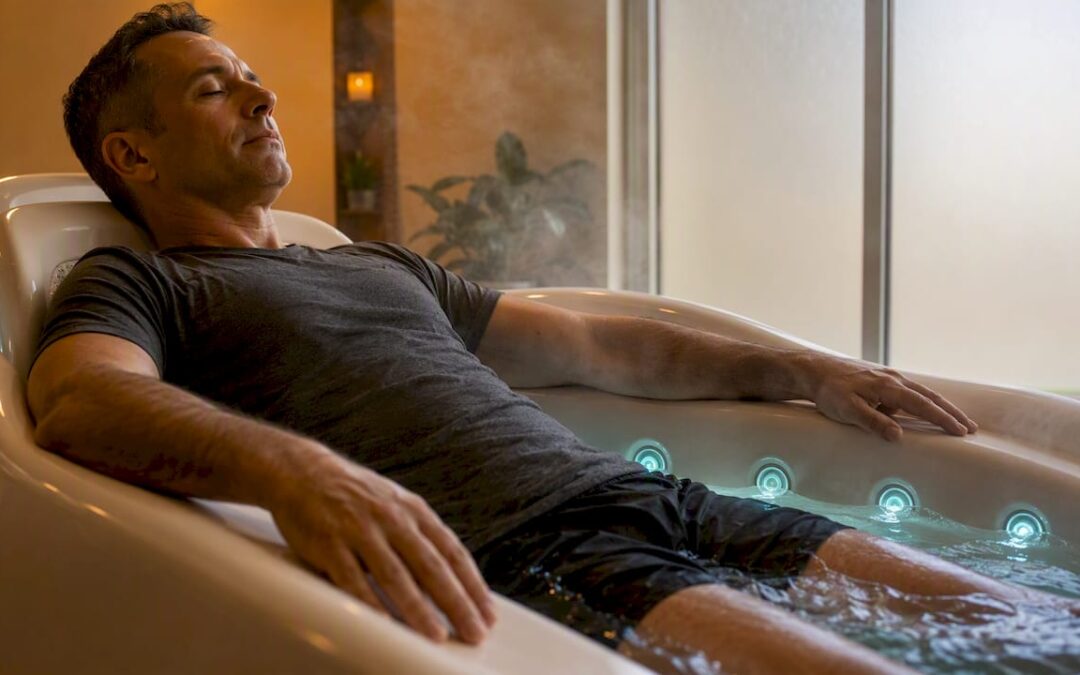 Person relaxing on hydromassage lounge