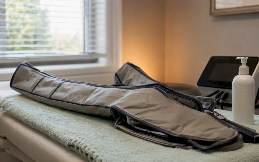 Lymphatic compression therapy sleeve on table