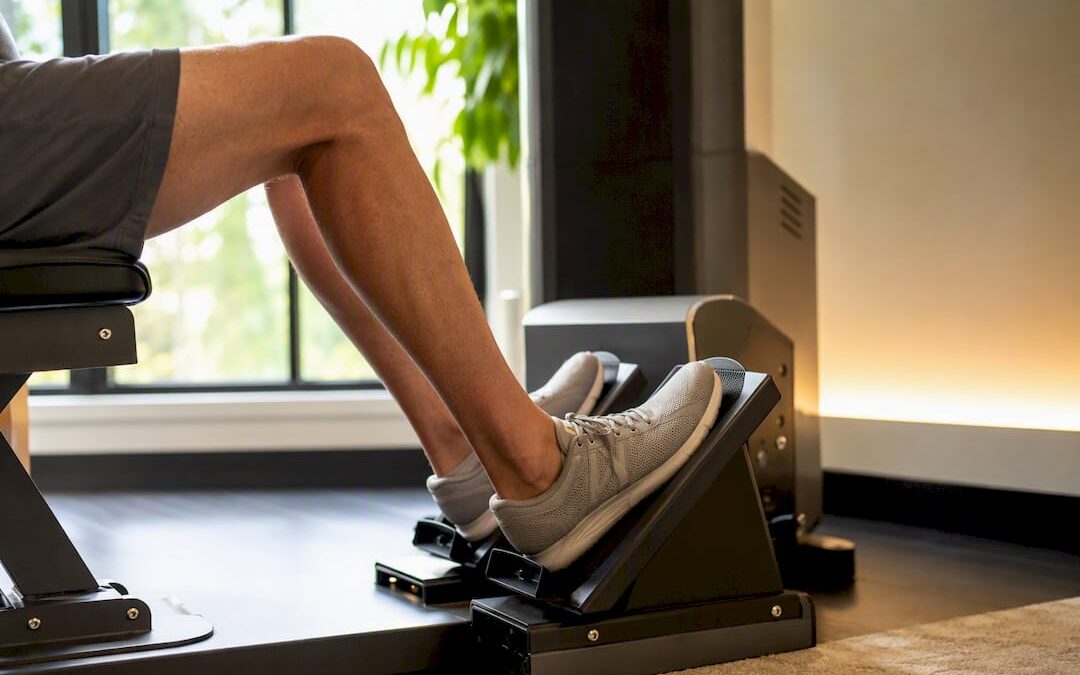 Patient's legs on osteogenic loading equipment