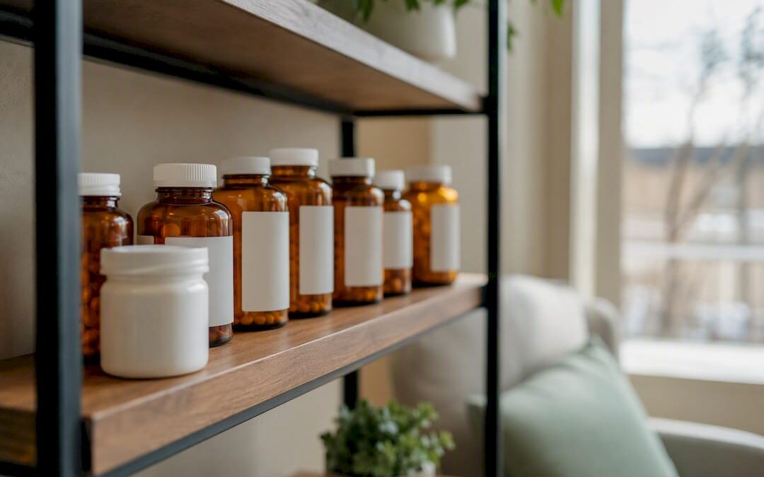 Close-up of osteoporosis medication and supplements