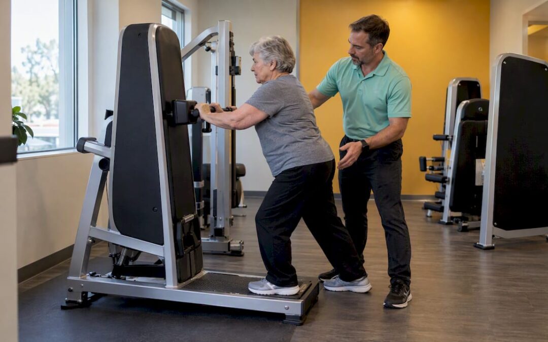 Older woman completing supervised clinic loading