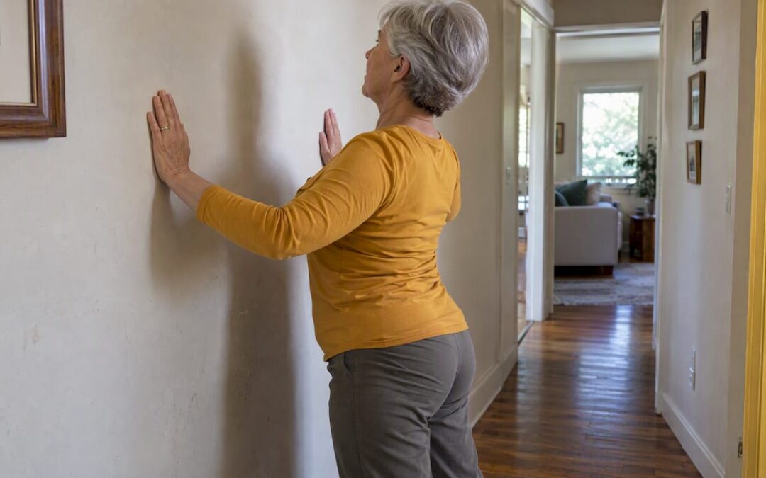 Older woman practicing safe posture exercise