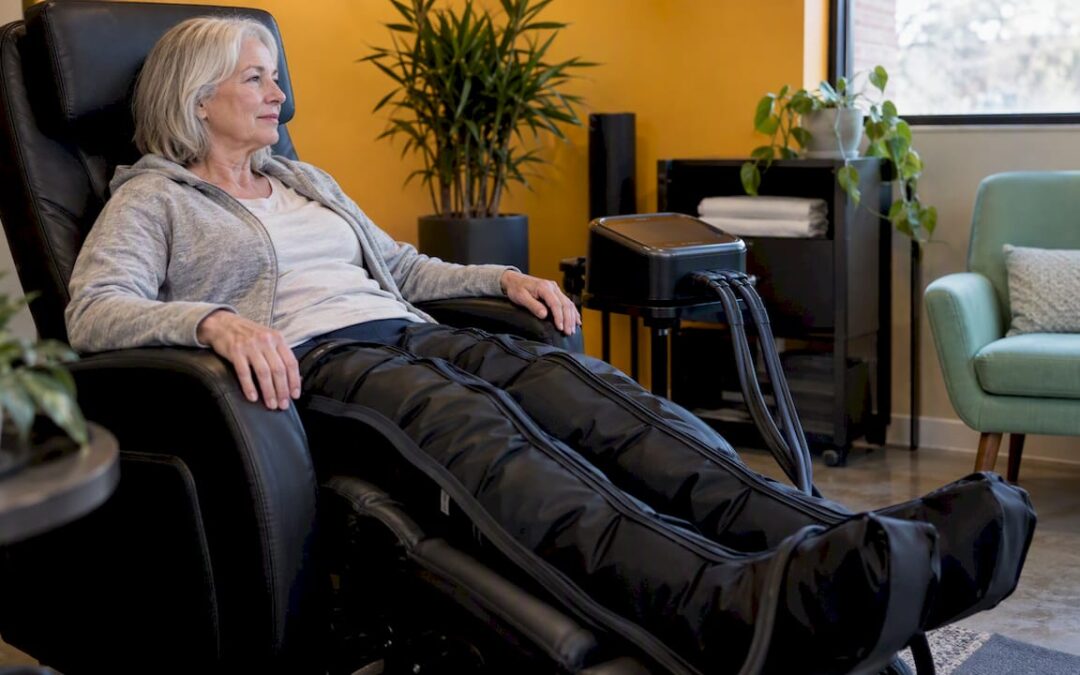 Woman using pneumatic compression boots